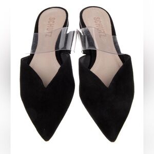 Schultz black suede slides size 5